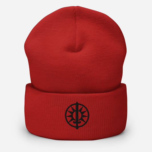 House Davion style BattleTech-inspired beanie in red, sci-fi knit hat for MechWarrior fans