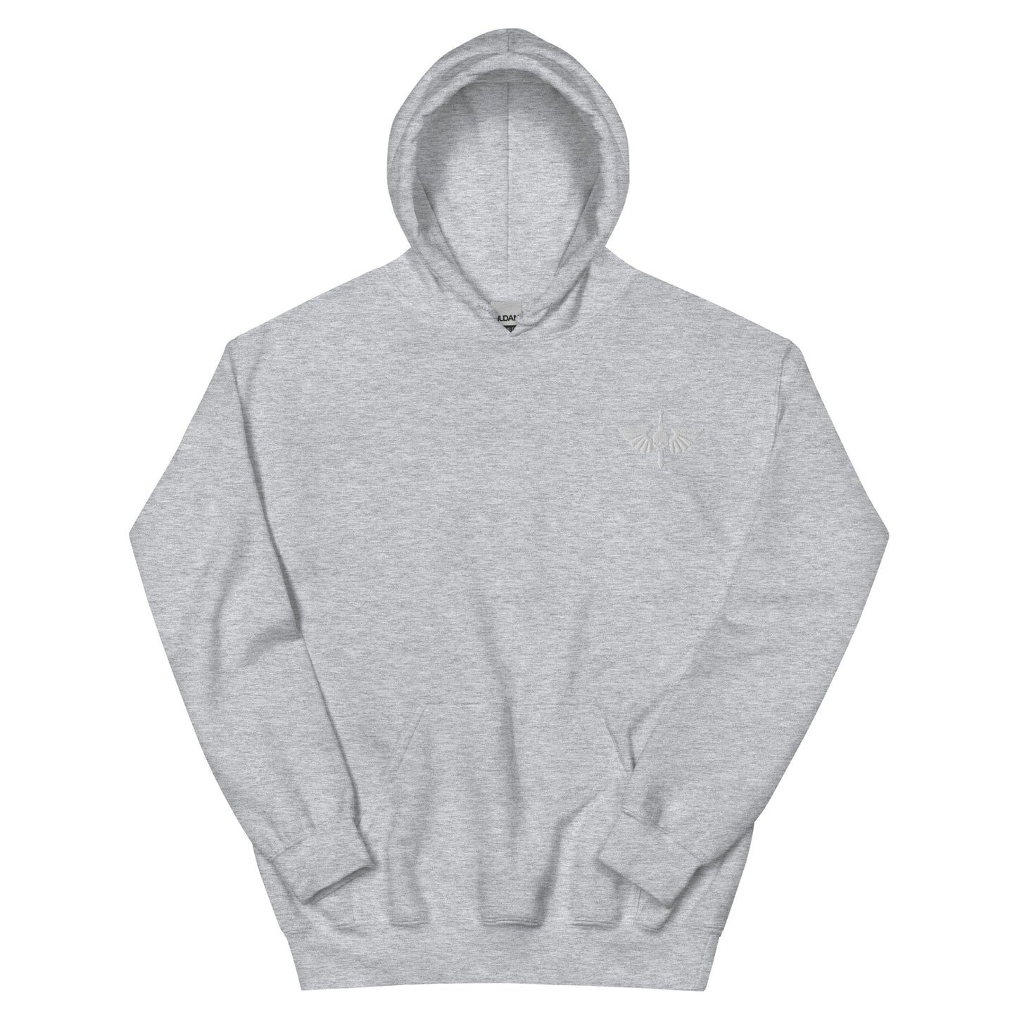 Space Marine logo hoody lying flat front view in grey sci-fi gaming sweatshirt