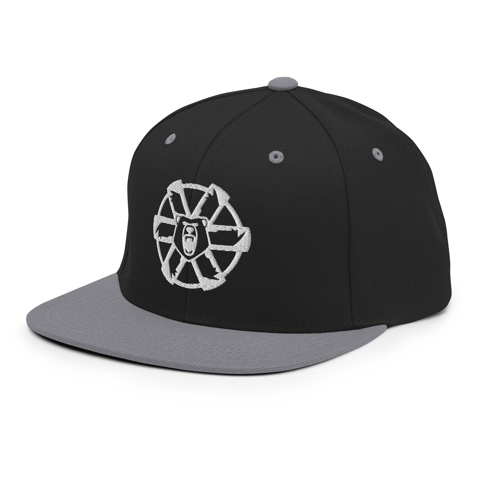 Battletech Clan Ghost Bear Snapback Hat – Black and Grey Front View