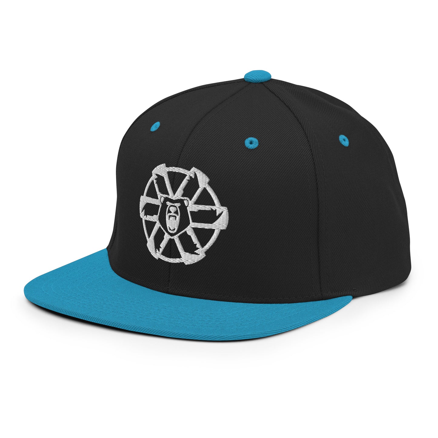 Battletech Clan Ghost Bear Snapback Hat – Black and Turquoise Front View