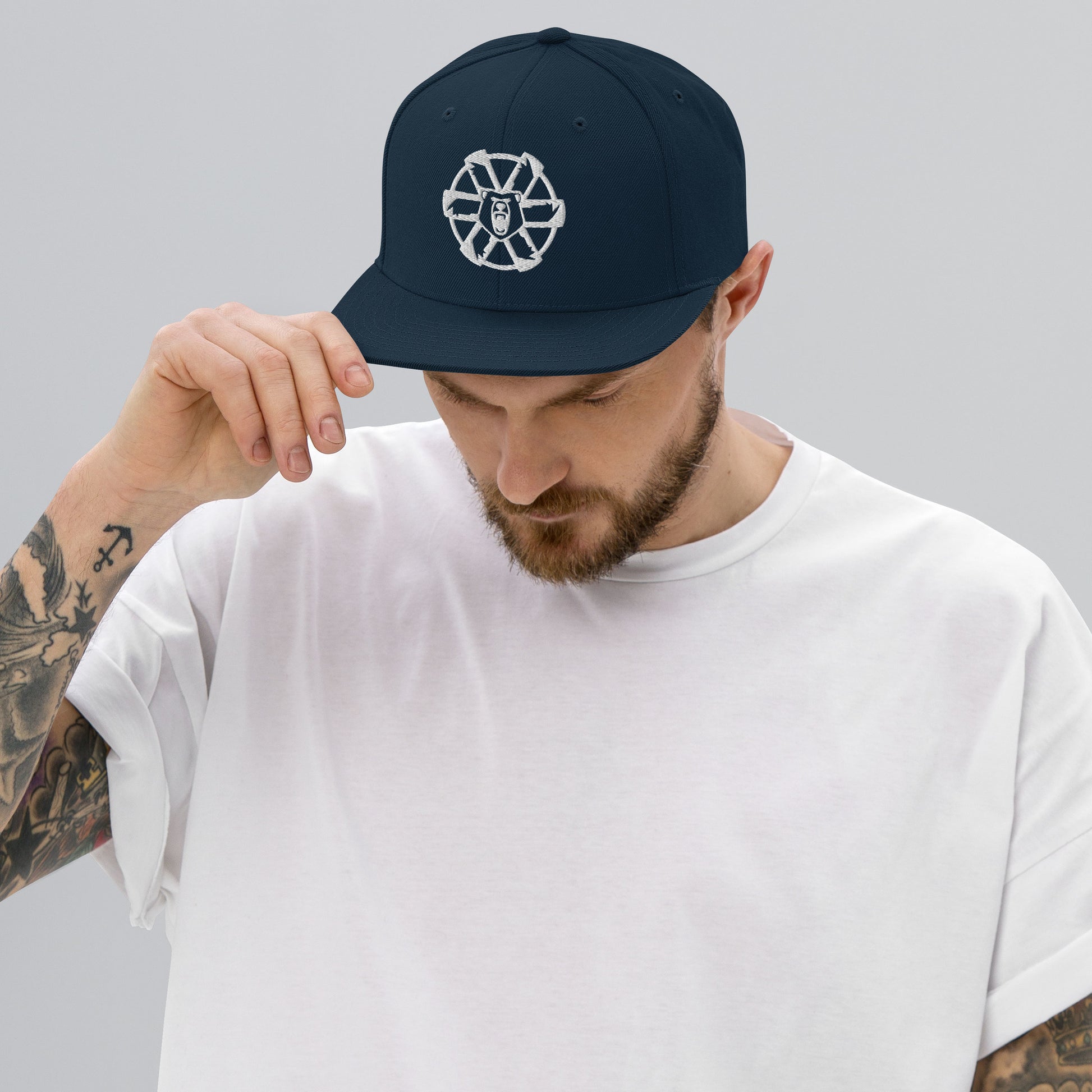 Battletech Clan Ghost Bear Snapback Hat On Model – Navy