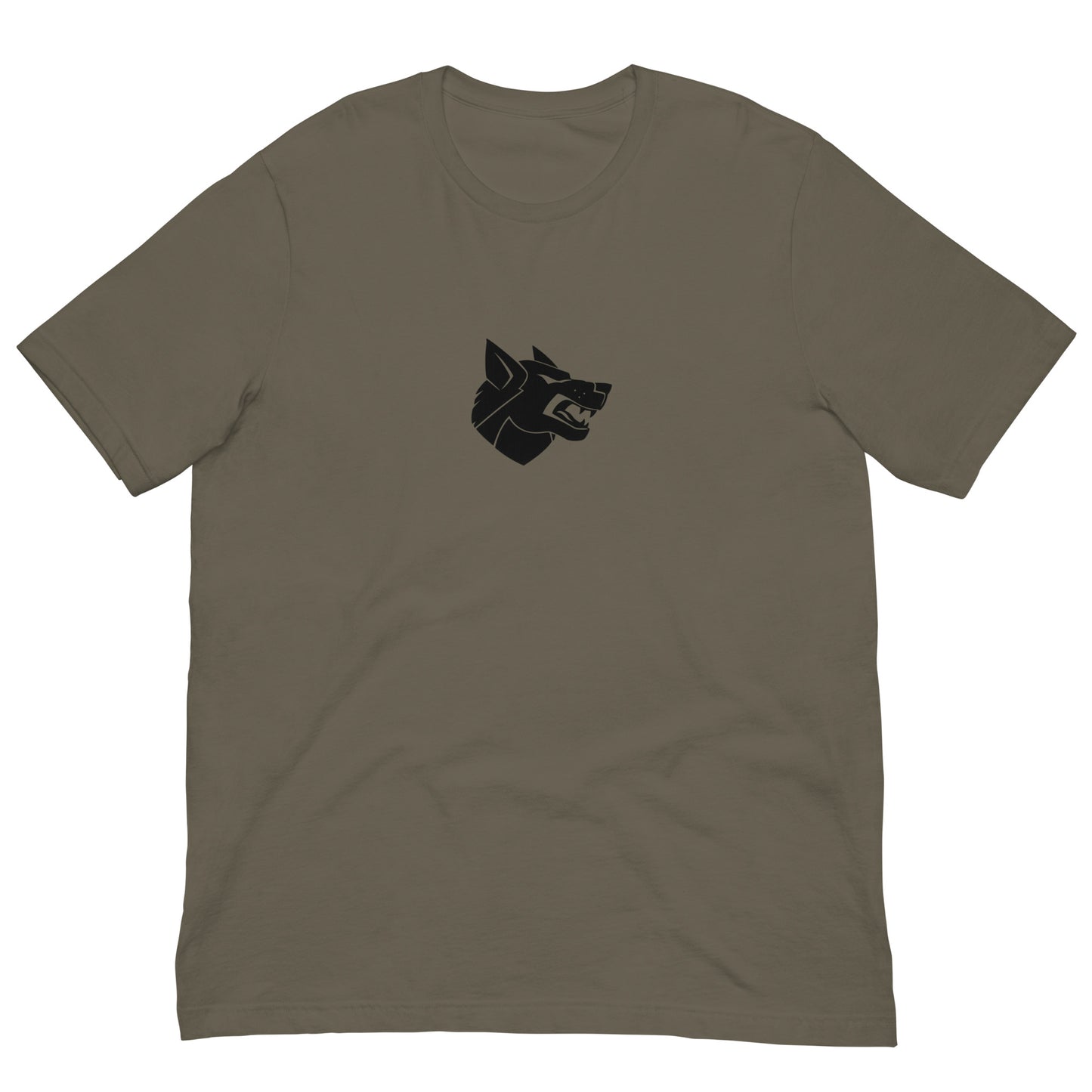 Heather Clan Wolf style T-shirt inspired by BattleTech, lie-flat apparel photo with printed logo
